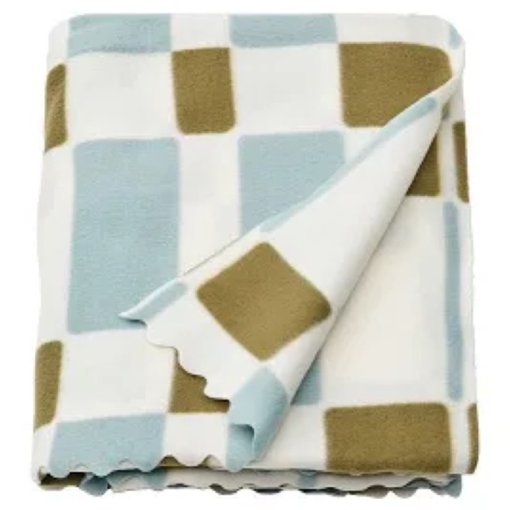 IKEA SVARTFIBBLA White Blue Green Pattern Throw Blanket